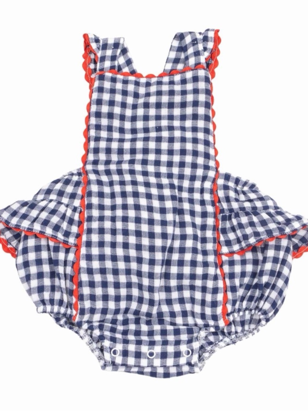 Blue Gingham Bubble Sunsuit with Red Trim